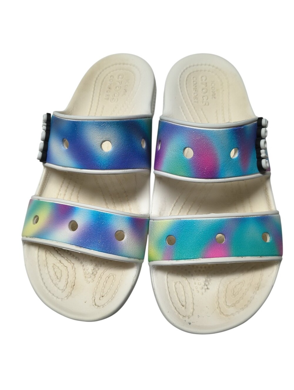 Crocs Classic Sandals Featuring A Vibrant Tie-dye Graphic In Straps Size 8 - Picture 2 of 7